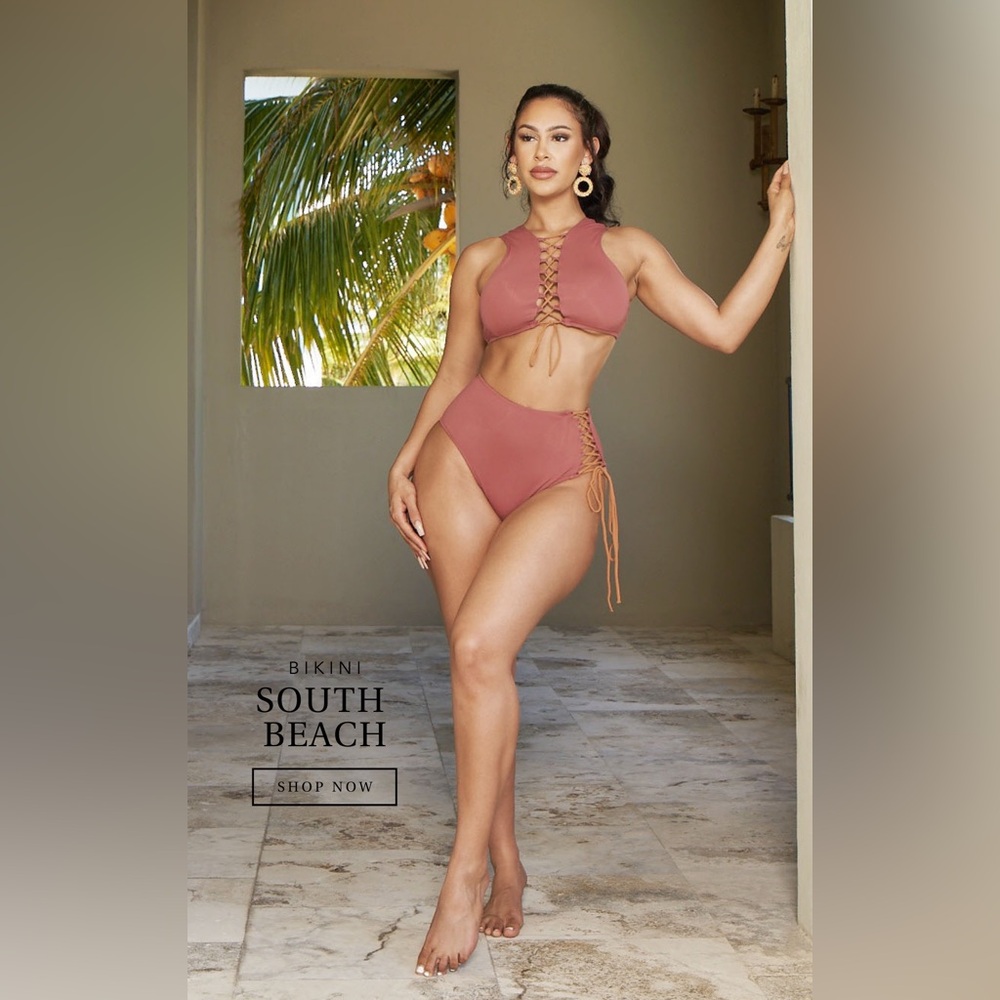 Icon Swim High-Waist Lace-Up Bikini Set in Dusty Rose